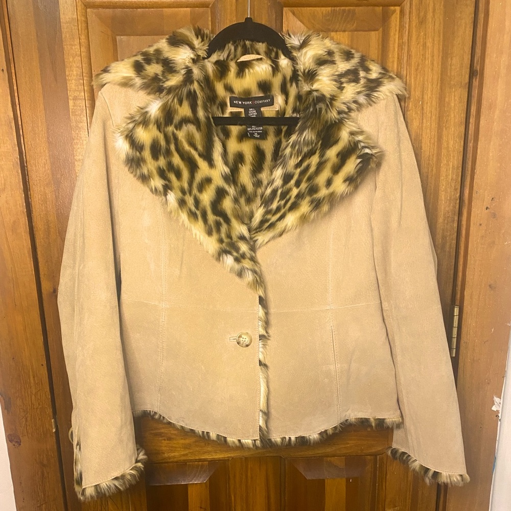Vintage New York and Company Leather Faux Fur Jacket
